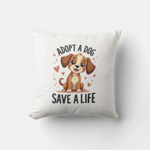 Adopt A Dog Save A Life Vintage Cute Puppy Rescue  Cushion
