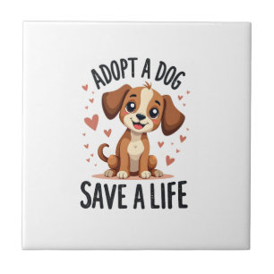 Adopt A Dog Save A Life Vintage Cute Puppy Rescue  Tile