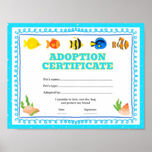 Adopt a fish adoption certificate poster