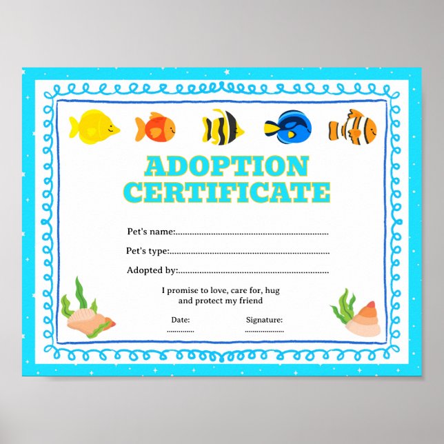 Adopt a fish adoption certificate poster (Front)