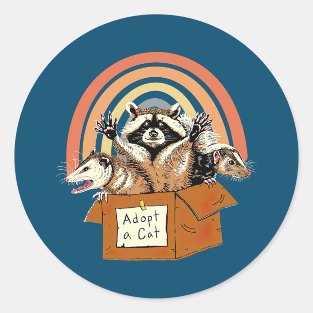 Adopt A Forbidden Cat Racoon Summer Rainbow  Classic Round Sticker (Front)
