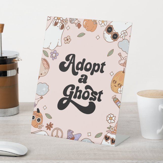 Adopt a Ghost Halloween Birthday Party Pedestal Sign (In SItu)