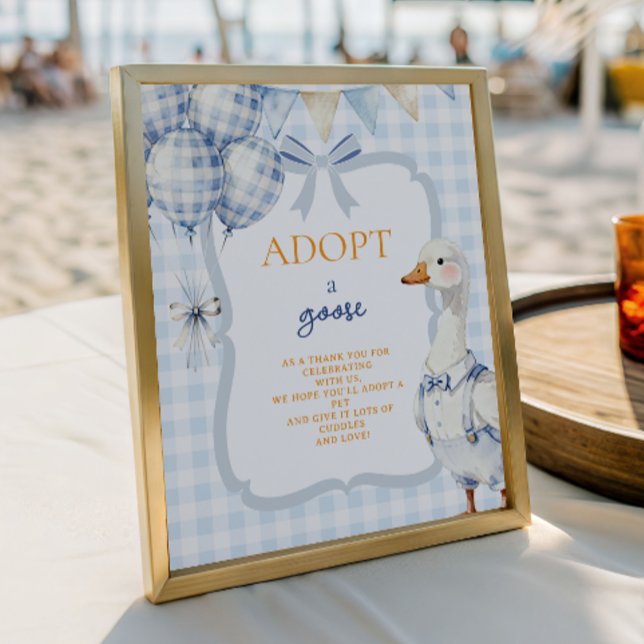 Adopt a Goose Sign Blue Gingham Boy First Birthday (Creator Uploaded)