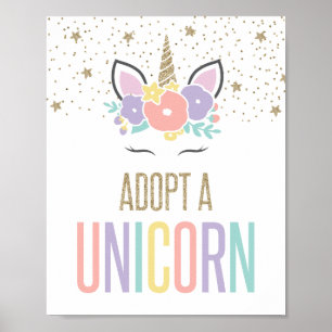 Adopt a Magical Unicorn Birthday Party Sign