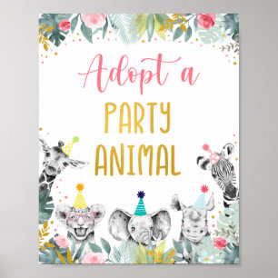 Adopt A Party Animal Pink Gold Birthday Sign