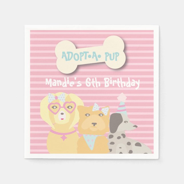 Adopt a Pup Dog Birthday Party Napkin (Front)
