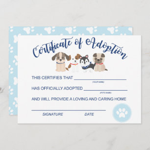 Adopt a Puppy Birthday Certificate of adoption Not Card
