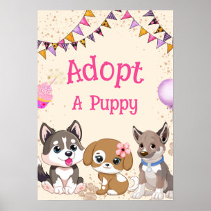 Adopt a puppy party sign