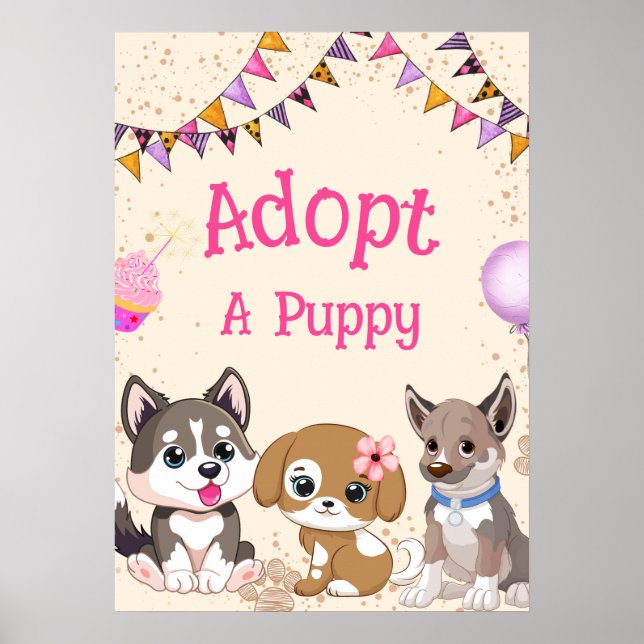 Adopt a puppy party sign (Front)