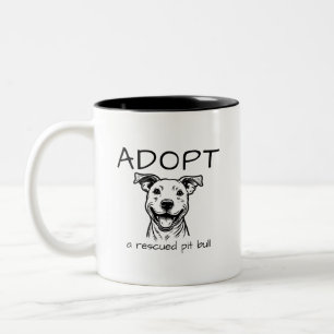 ADOPT a rescued pit bull (happy with perky ears) Two-Tone Coffee Mug