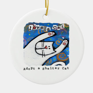 Adopt a shelter cat, Love a cat Ceramic Tree Decoration