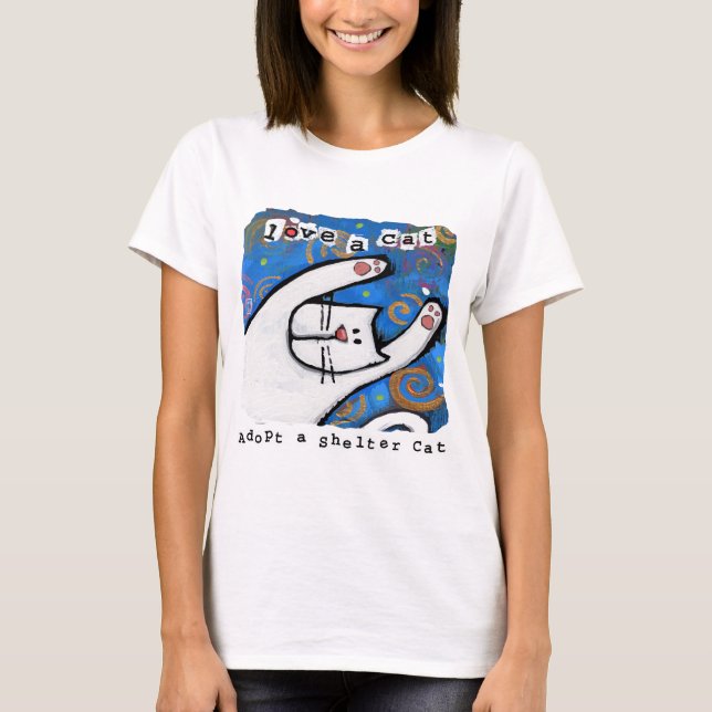 Adopt a Shelter Cat, Love a Cat T-Shirt (Front)
