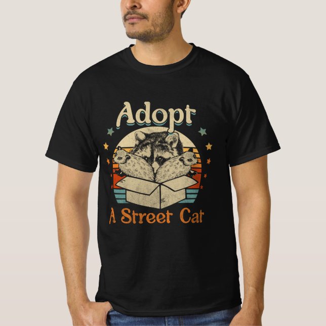 Adopt A Street Cat Funny Opossum Raccoon Skunk Vin T-Shirt (Front)