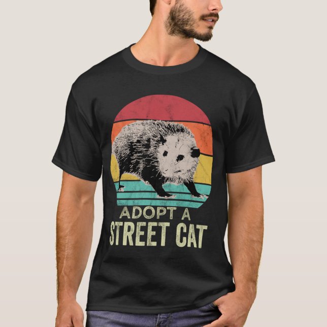 Adopt a street cat Funny Possum T-Shirt (Front)