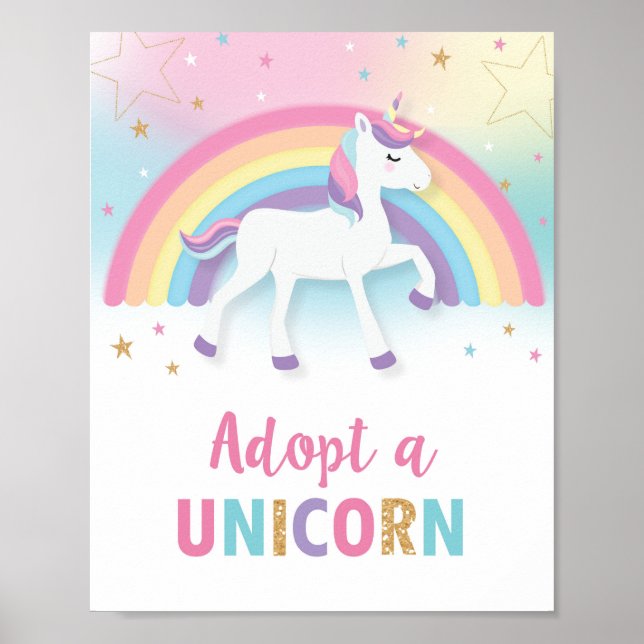 Adopt a Unicorn Birthday Party Game Activity Sign (Front)