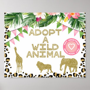 Adopt A Wild Animal Birthday Party Sign