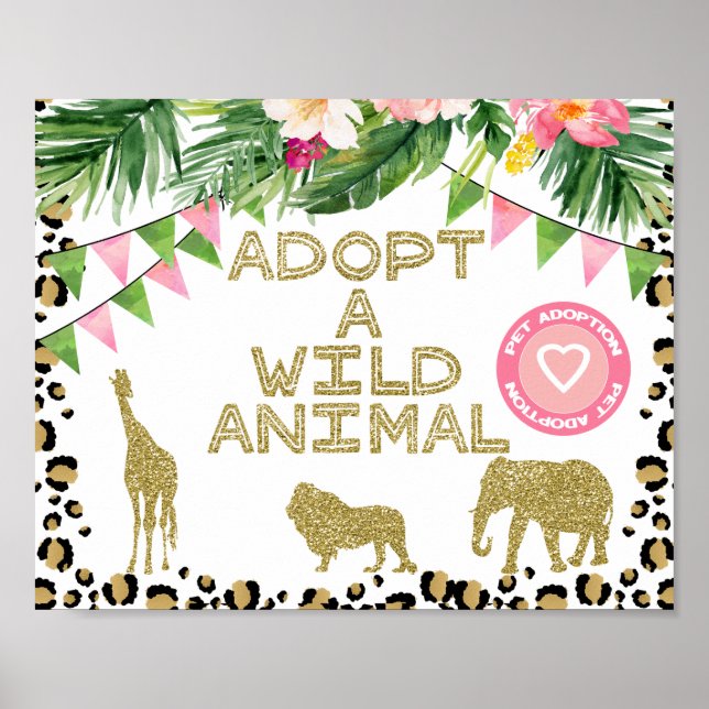 Adopt A Wild Animal Birthday Party Sign (Front)