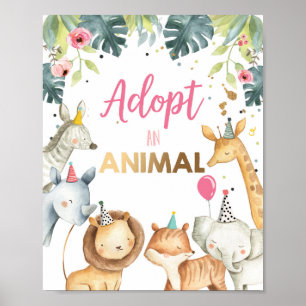 Adopt an Animal Safari Animals Birthday Table Sign