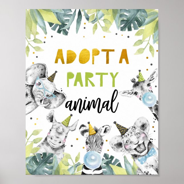 Adopt an Animal Safari Party Animals Birthday Sign (Front)