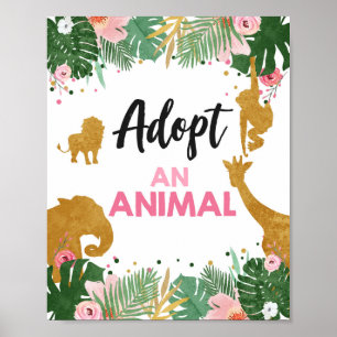 Adopt an Animal Safari Table Sign Jungle Girl Pink