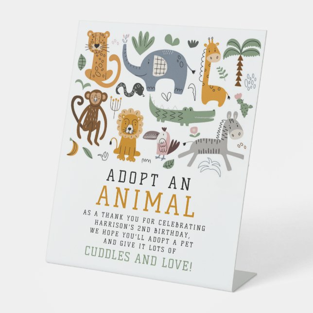 Adopt An Animal Two Wild Birthday Safari Animals Pedestal Sign (Front)