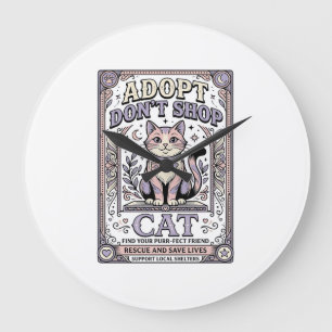 Adopt Don’t Shop Cat Cat Rescue Adoption Vintage V Large Clock