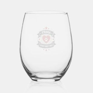 Adopt Dont Shop Crew Vintage Pet Rescue Paw Heart Stemless Wine Glass