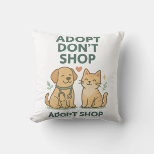 Adopt Don't Shop – Cute Dog & Cat Rescue Design Cushion
