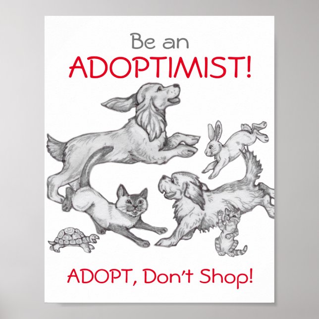 "Adopt, Don't Shop" Humane Ed Pet Dog Cat Drawings Poster (Front)