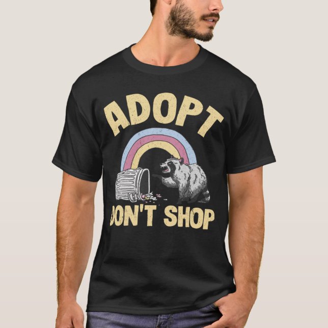 Adopt Don't Shop Rainbow Racoon 2 T-Shirt (Front)