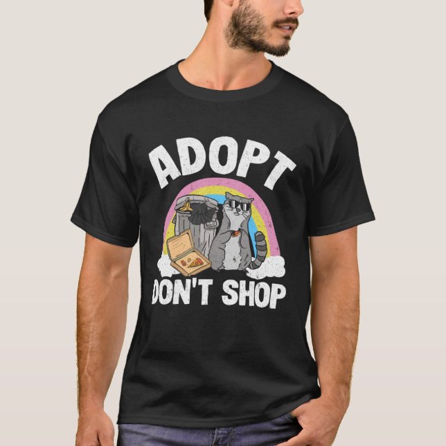 Adopt Don't Shop Trash Garbage Panda Rainbow Racco T-Shirt (Front)