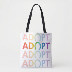 Adopt Hoof Stacked Text Rainbow Tote Bag