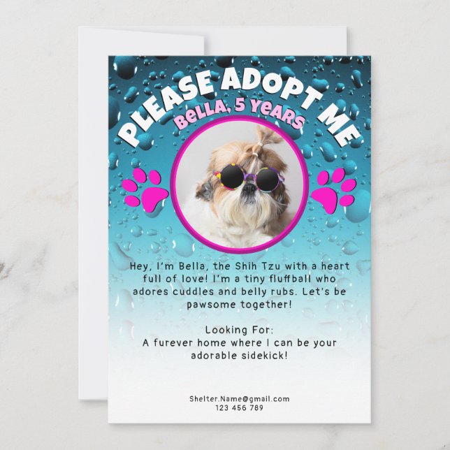Adopt me dog custom photo shelter animal rescue invitation (Front)