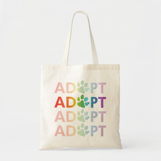 Adopt Paw Stacked Text Rainbow Tote Bag (Front)