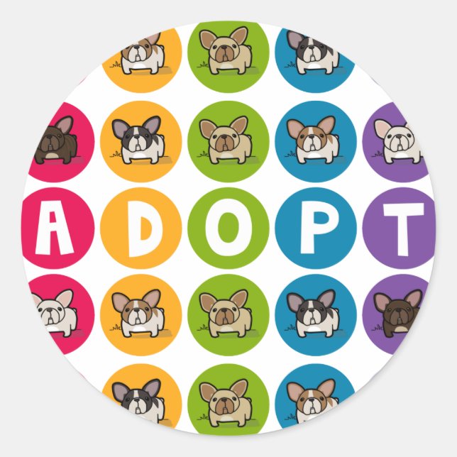 Adopt Rainbow Frenchie Classic Round Sticker (Front)