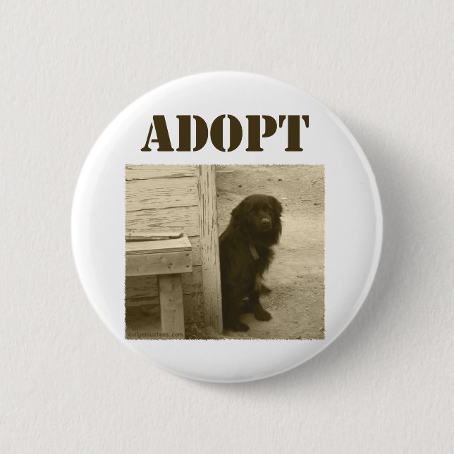 Adopt stray dog 6 cm round badge (Front)
