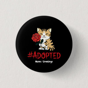 Adopted Cat Love Illustration with Rose 3 Cm Round Badge