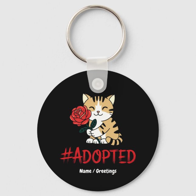 Adopted Cat Love Illustration with Rose Key Ring (Front)