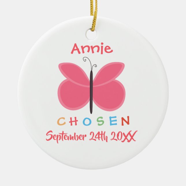 Adopted Chosen Butterfly Adoption - Custom Name Ceramic Tree Decoration (Front)