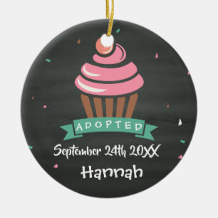 Adopted Cupcake - Custom Name Date Ceramic Tree Decoration