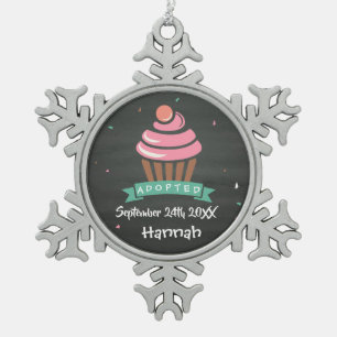 Adopted Cupcake - Custom Name Date Snowflake Pewter Christmas Ornament