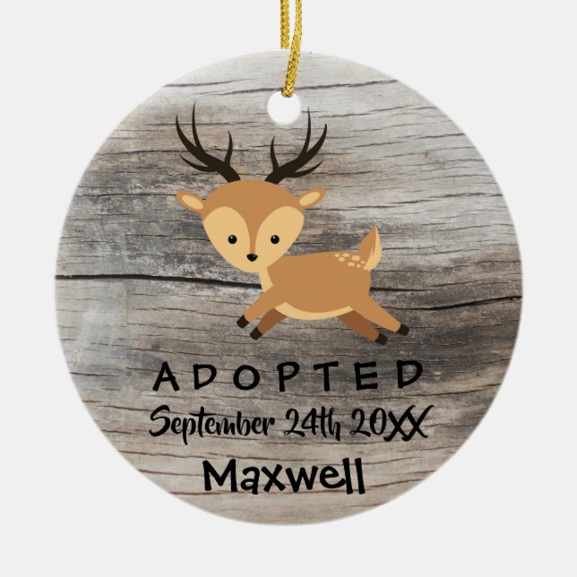 Adopted - Customised Deer Adoption Gift Ceramic Tree Decoration (Front)