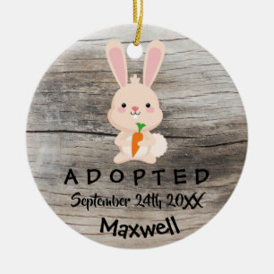 Adopted - Customised Pink Bunny Adoption Gift Ceramic Tree Decoration