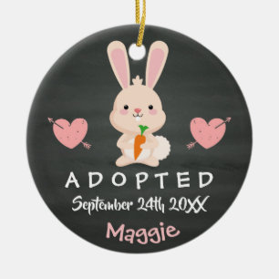 Adopted - Customised Pink Bunny Adoption Gift Ceramic Tree Decoration
