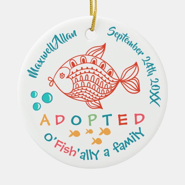 Adopted from Foster Care Fish - Custom Name Ceramic Tree Decoration (Front)