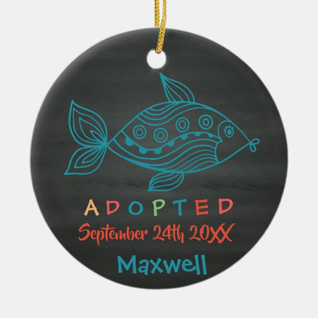 Adopted from Foster Care Fish - Custom Name Ceramic Tree Decoration (Front)