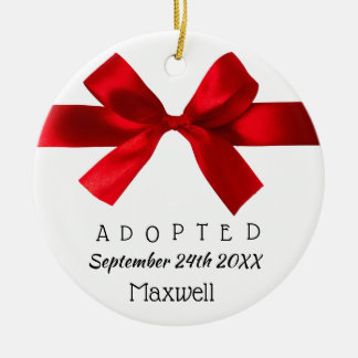 Adopted Red Ribbon - Custom Name, Date, & Photo Ceramic Tree Decoration
