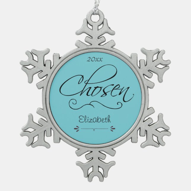 Adopted Scrolling Chosen Date Adoption Personalise Snowflake Pewter Christmas Ornament (Front)