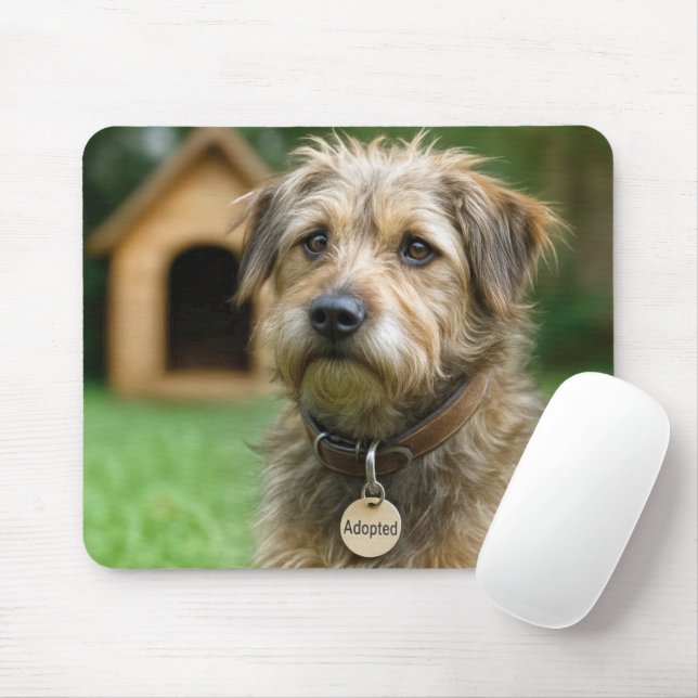 Adopted Scruffy Dog With Dog House Mouse Mat (With Mouse)