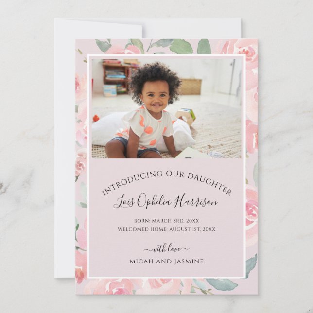Adoption Announcement Blush Pink Floral  (Front)